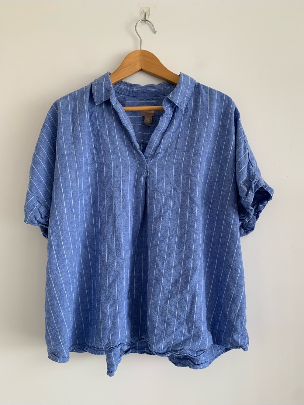 Chicos lightweight too blue with white pinstripes